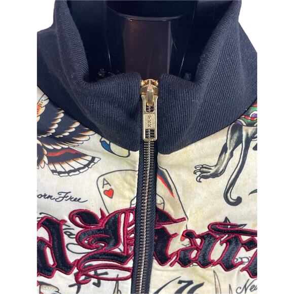 NWT Ed Hardy Y2k Shruken Flashboard multi track bomber jacket yellow black SMALL - Picture 8 of 15